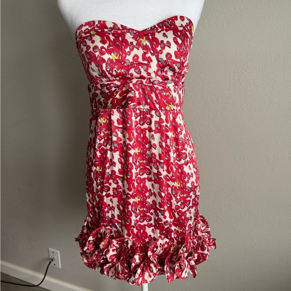 NWT Karlie Pink White Floral Ruffle Strapless Bustier Barbie Mini Dress Womens M - Picture 1 of 4